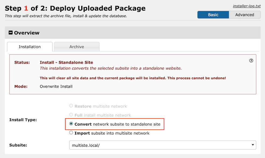 Convert Multisite subsite to standalone site