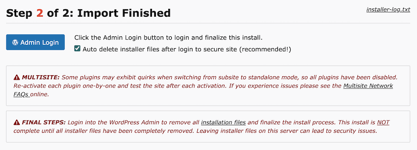 Finished multisite import