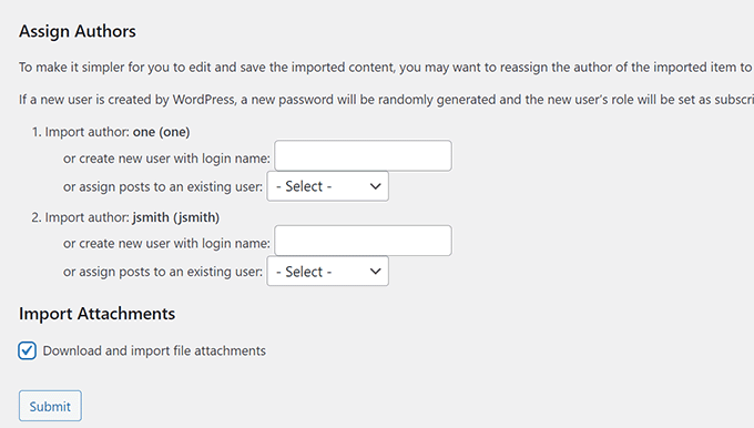 Import subsite authors