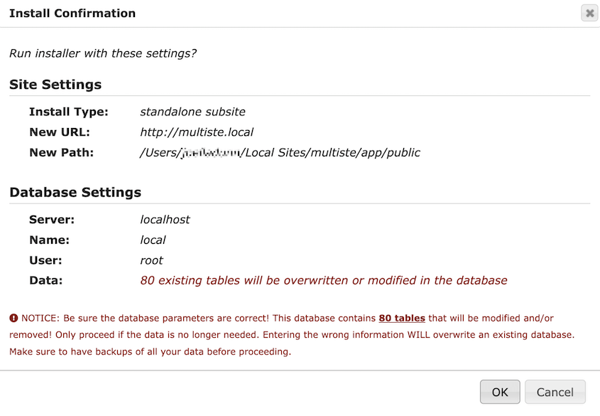 multisite overwite confirmation