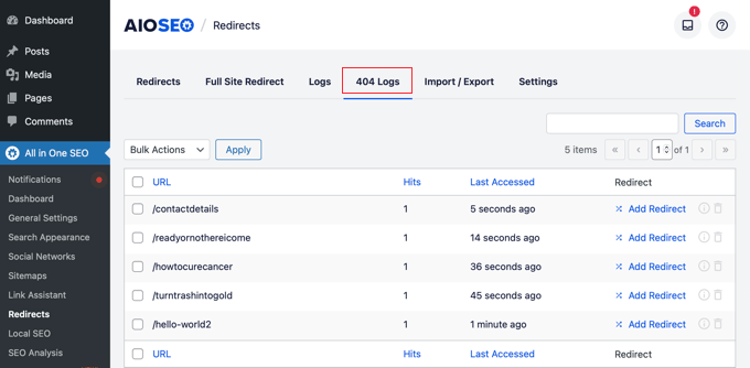 AIOSEO-404-Log - Duplicator AIOSEO 404 log