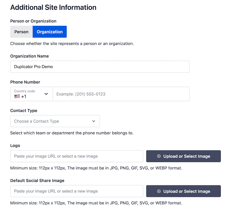 AIOSEO-Organization-Setup - Duplicator AIOSEO organization setup