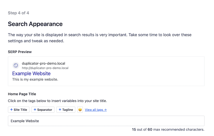 AIOSEO-Setup-Search-Appearance - Duplicator AIOSEO set up search appearance