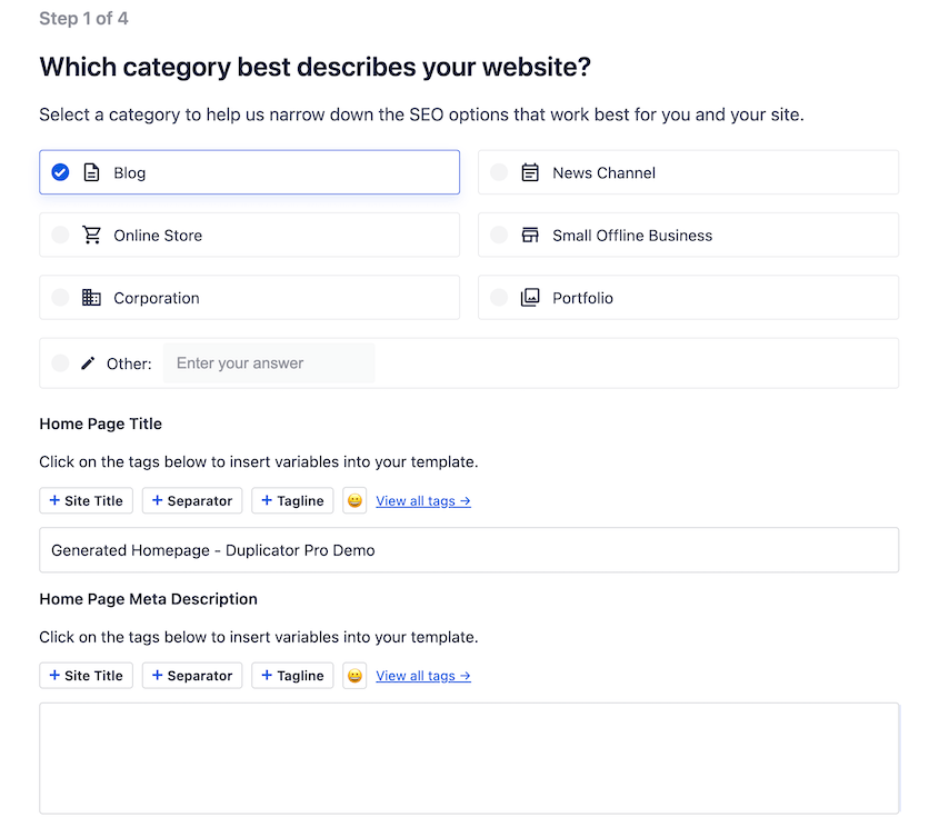 AIOSEO-Site-Setup - Duplicator AIOSEO site setup