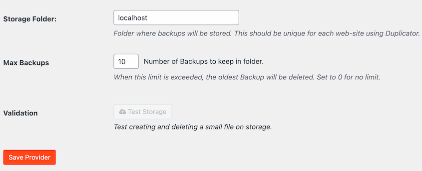 Storage-Settings - Duplicator Storage settings