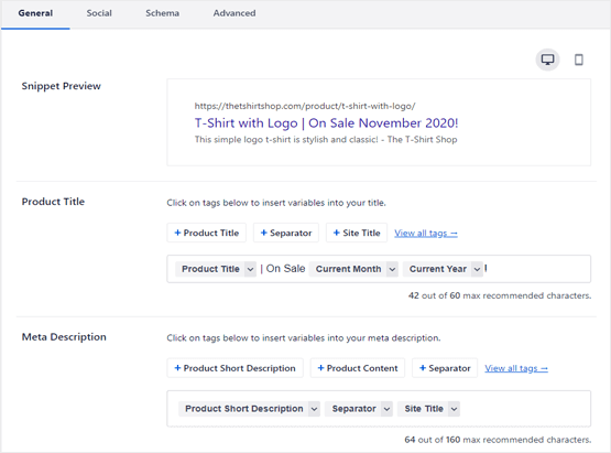 WooCommerce AIOSEO settings