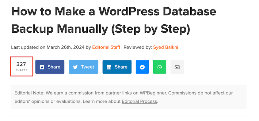 Shared-Counts-Example - Duplicator Shared Counts on WPBeginner