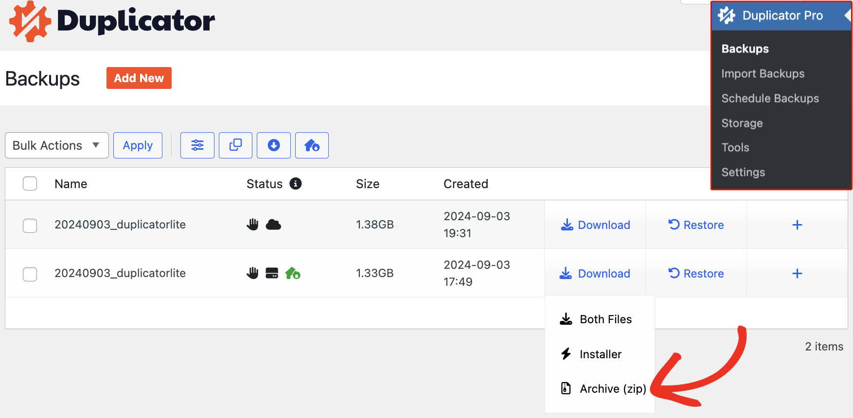 download-archive - Duplicator