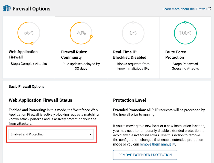 Wordfence-Firewall - Duplicator Activation du pare-feu Wordfence