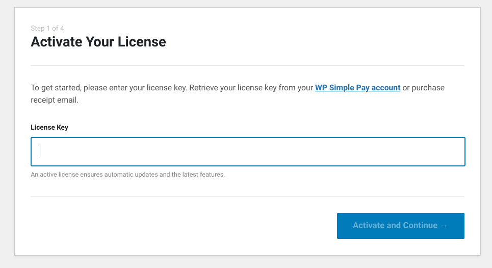 activate-simple-pay-license – Easy Digital Downloads The screen to activate your WP Simple Pay license.