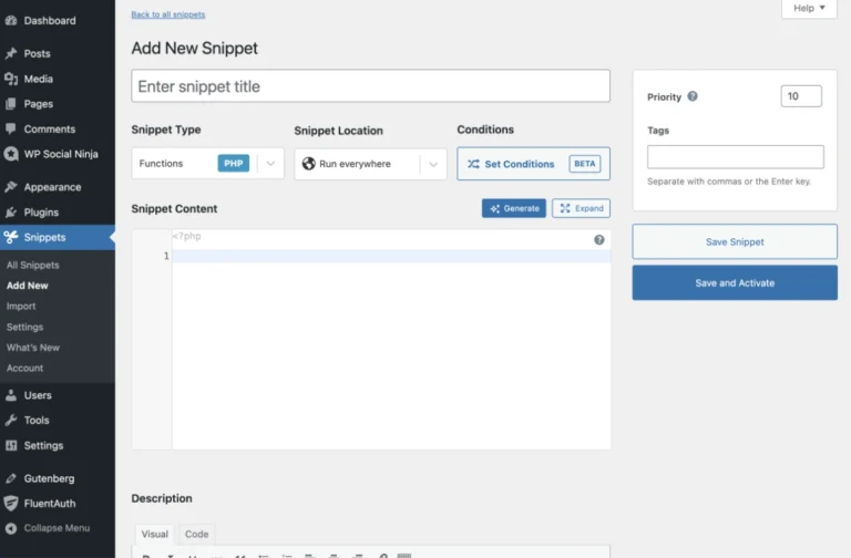 Code Snippets WordPress plugin UI new screen interface