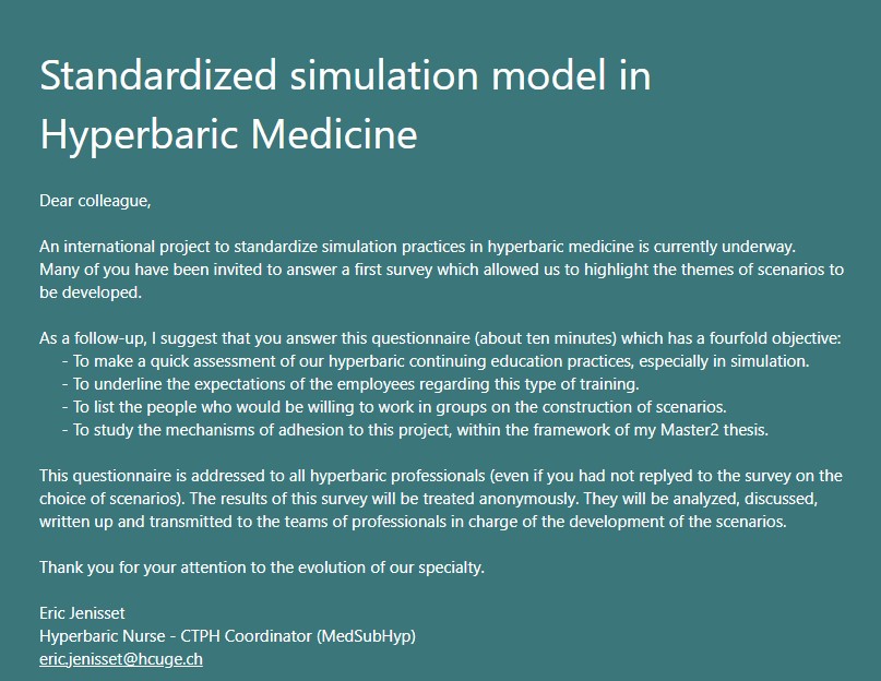 Standardized simulation model in Hyperbaric Medicine