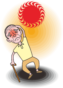 猛暑のため倒れそうな老人