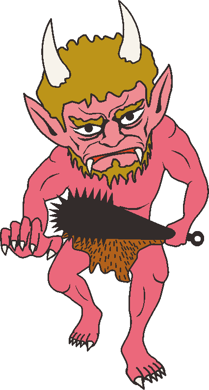 金棒を手にして恐ろしい形相で迫ってくる赤鬼のイラスト
