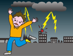 落雷のなかを逃げ回る男性