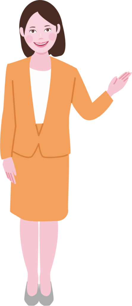 笑顔が可愛い受付嬢が案内しているイラスト