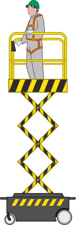 自走式高所作業車を操縦している作業員のイラスト