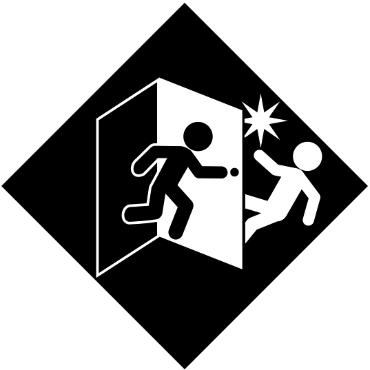 ドアを急に押して開けると危険「注意喚起サイン」のイラスト・図は黒ベタに白抜き