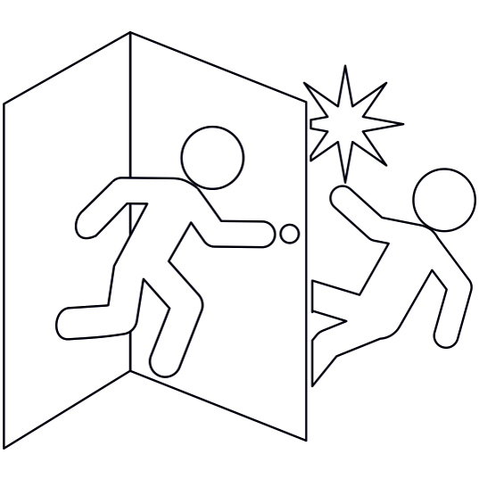 ドアを急に押して開けると危険「注意喚起サイン」のイラスト・図は白ベタに黒線縁取り