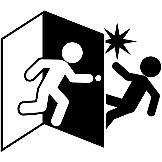 ドアを急に押して開けると危険「注意喚起サイン」のイラスト・図は黒と白