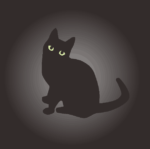 闇夜の黒猫 闇夜に黒猫がボーッと浮かんでいるイラスト