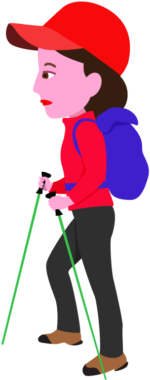 トレッキングに出かけた若い女性のイラスト