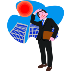 真夏の営業マン 炎天下の都会で仕事をする営業マンのイラスト