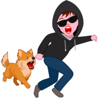 防犯犬(番犬) 防犯犬に追いかけられて退散する泥棒のイラスト