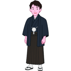 羽織袴 正月に羽織袴で正装している若い男性のイラスト
