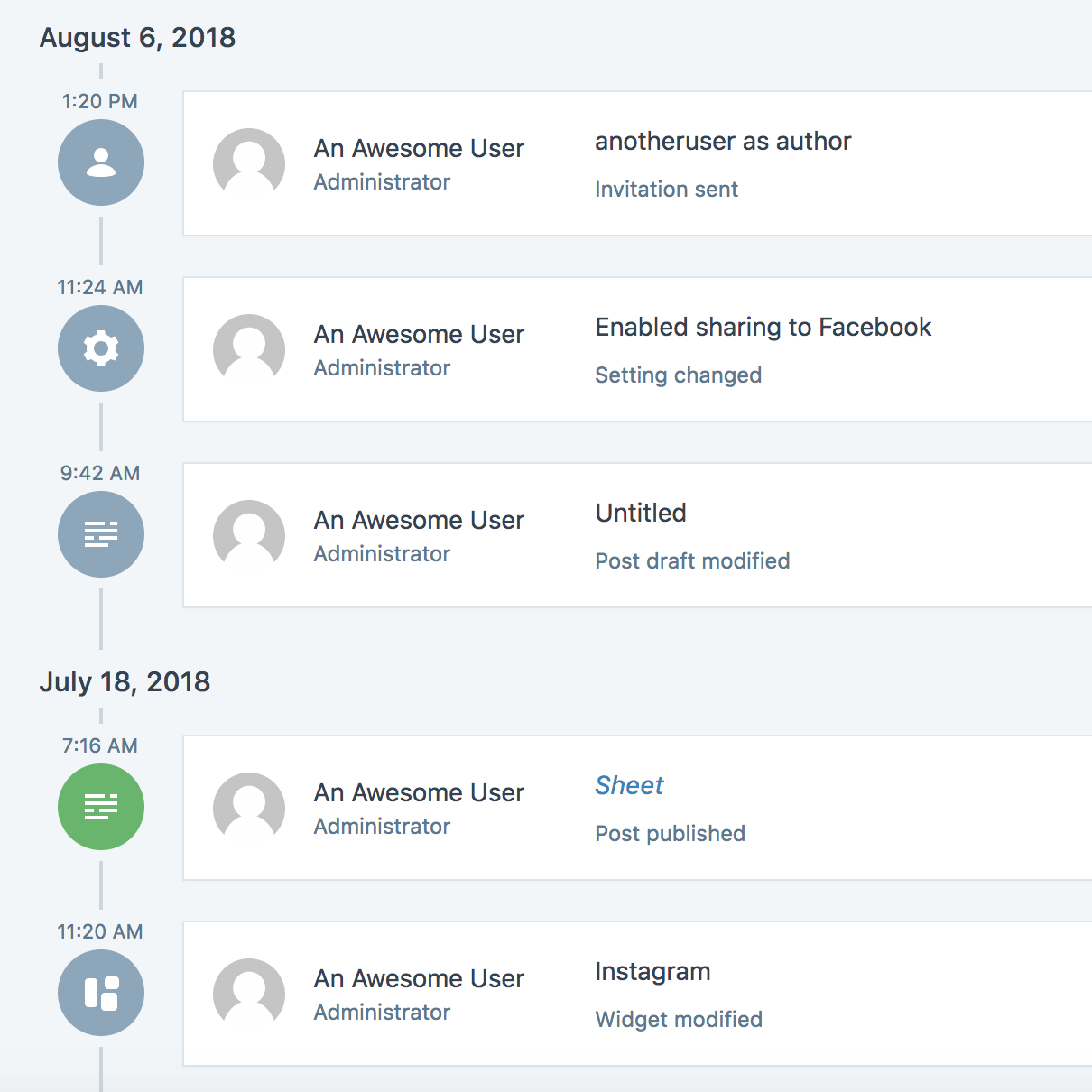 A list of recent activities in the activity log.
