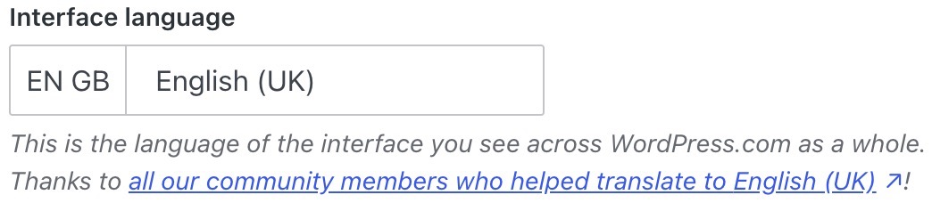 帳號設定的「介面語言」區段。