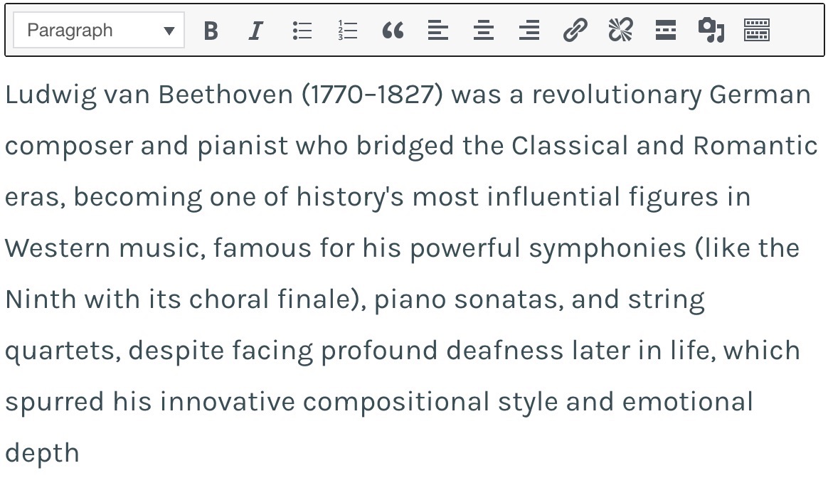 The Classic block with text and editing tools at the top.