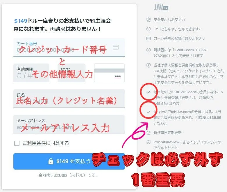 JAVHD決済入力画面
