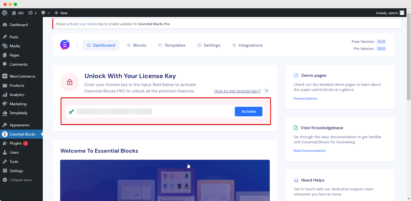 How To Activate License Key For Essential Blocks PRO? 2 Activate License Key For Essential Blocks