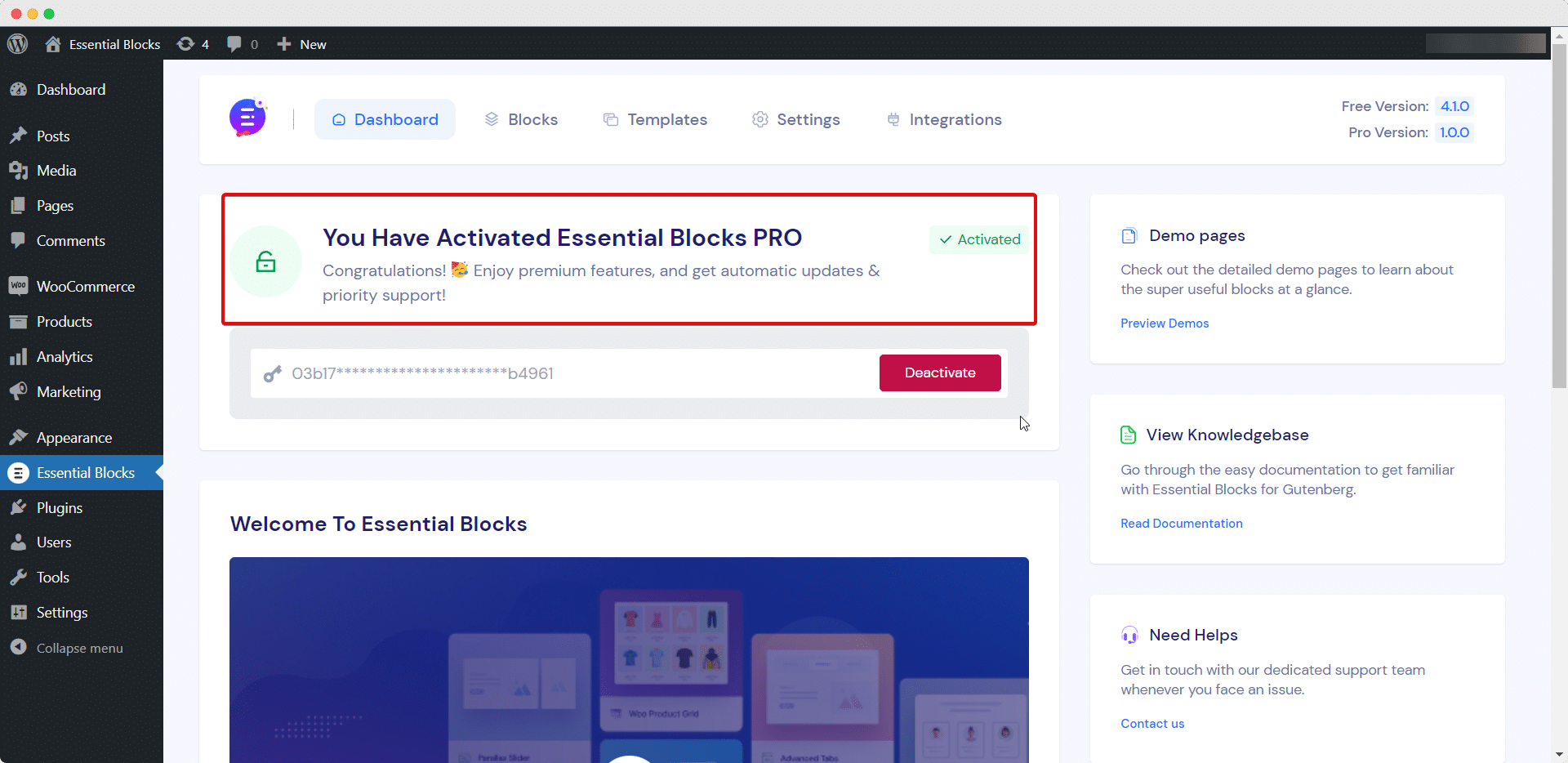 How To Activate License Key For Essential Blocks PRO? 3 Activate License Key For Essential Blocks