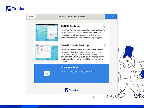Profile chooser with the single app profile we created