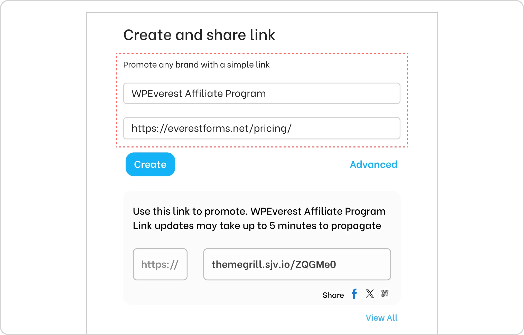 Create and Share Link - EVF