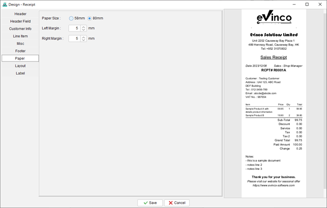 Thermal Paper Size