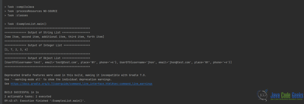 Output of add method