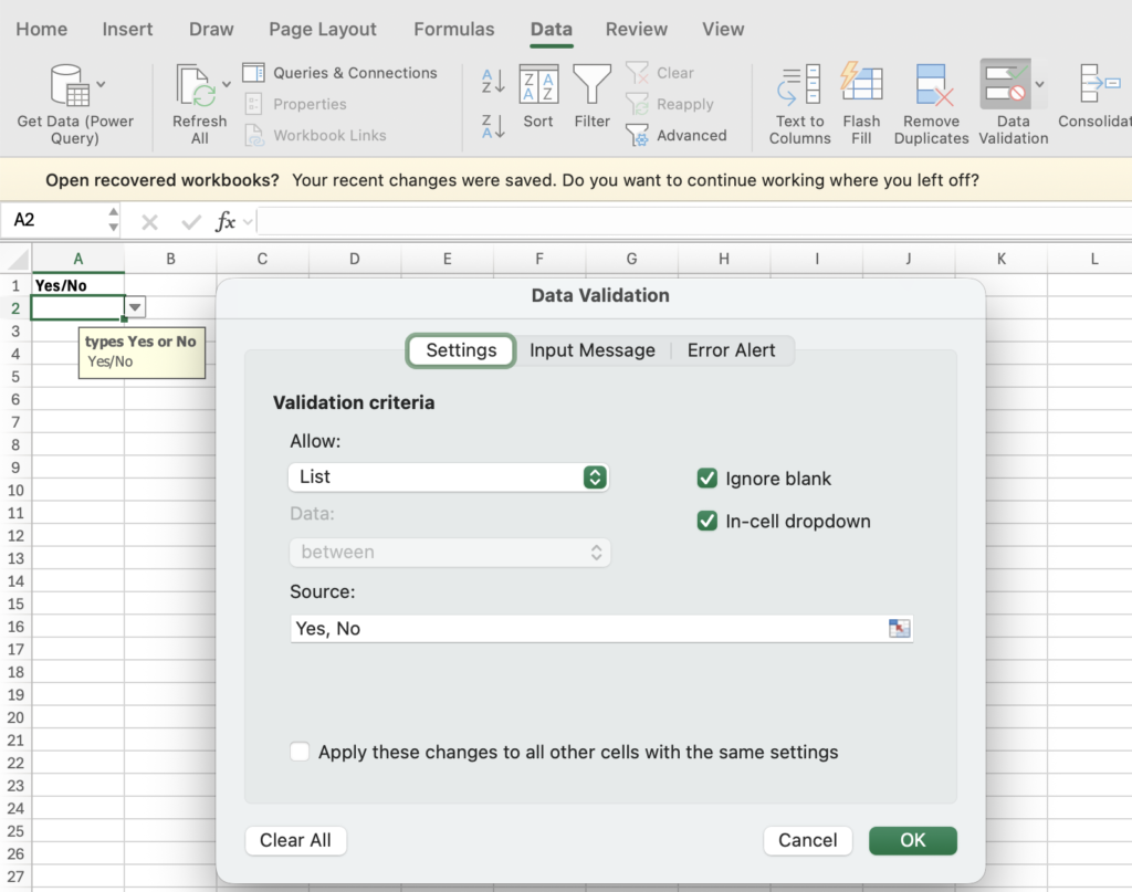 create a drop down list with data validation in excel