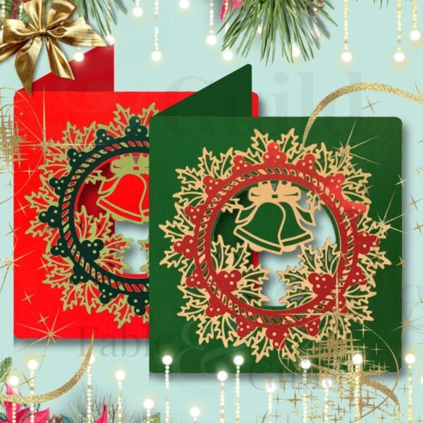 Holly Wreath Christmas Wishes Card Holly Wreath Christmas Wishes Card - Holly Wreath Cut File