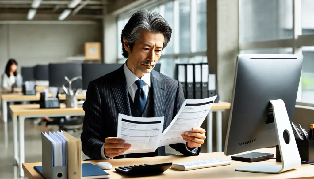 ファクタリングの手数料の上限を見ている男性