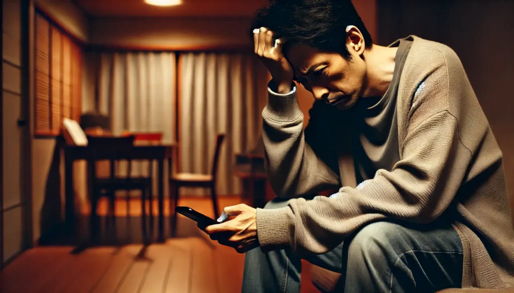 アイファクターの口コミを見て落ち込む男性