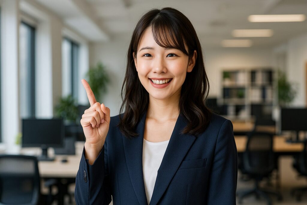 事業資金エージェントのおすすめポイントを説明する女性