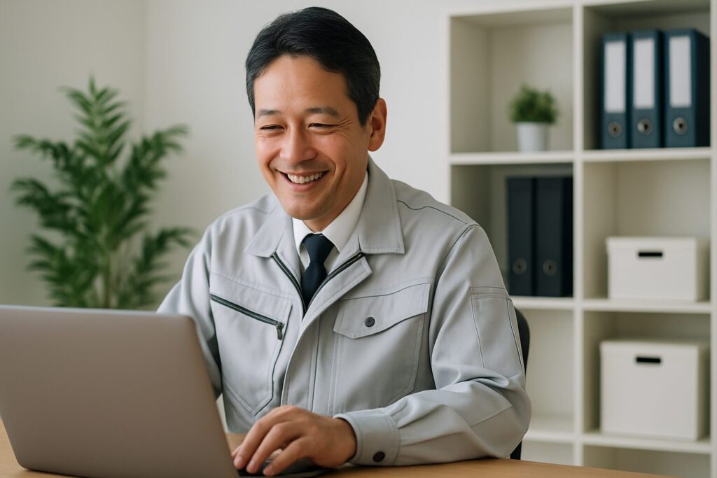 事業資金エージェントのファクタリングの口コミをPCで見る男性