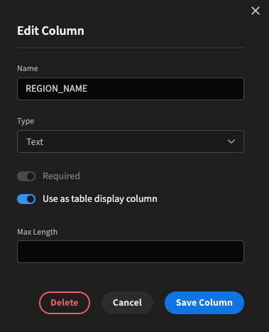 Setting the region name as the display column