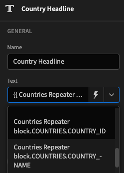 Selecting the country name from the repeater block