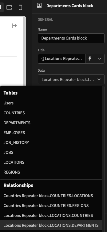 Selecting departments from the locations relationship