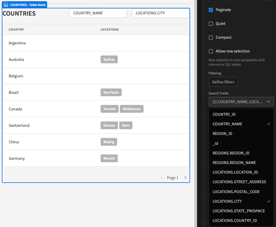 Selecting search fields
