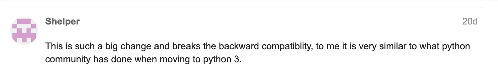 Post on the Discourse thread about PEP 703 where a user indicates that acceptance of the PEP might lead to a similarly difficult transition as Python 2 to Python 3